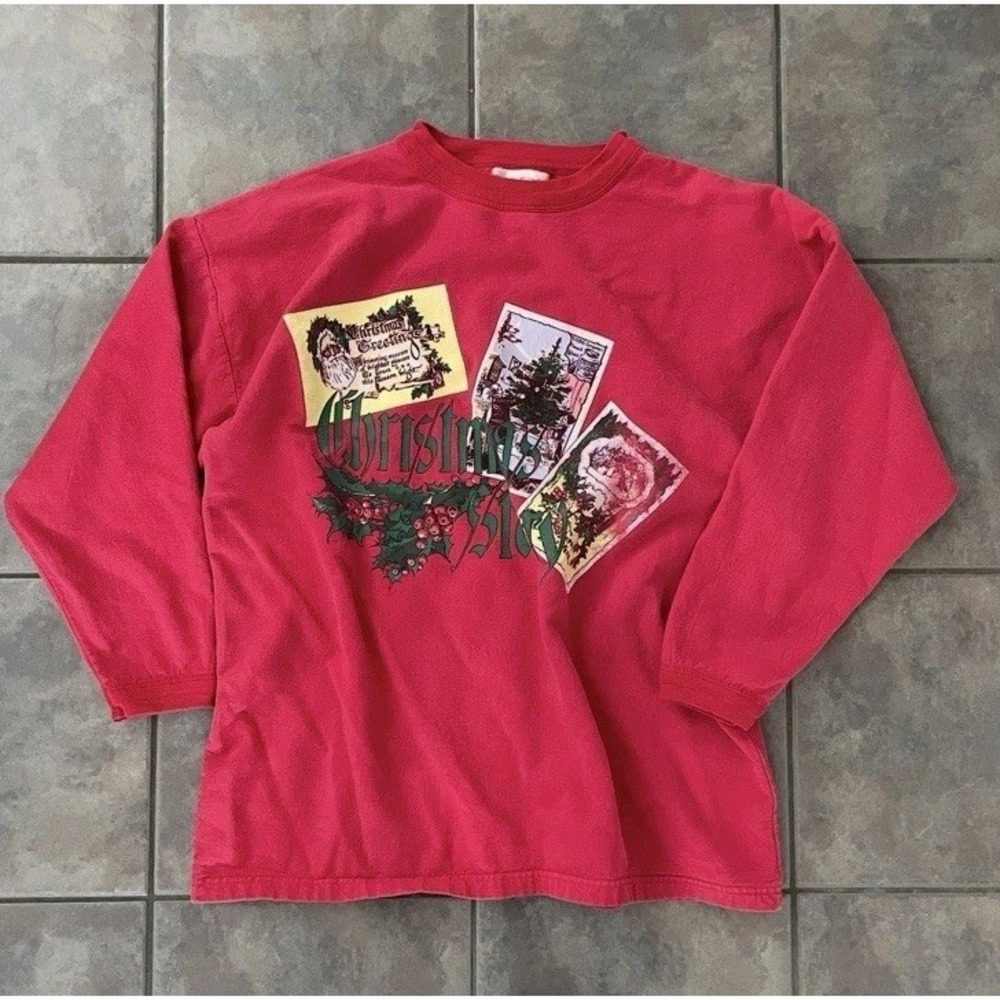 Vtg 90's Venezia Christmas Red Graphic Top